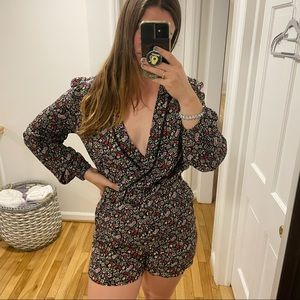 Loft 🖤 black multi floral long sleeve romper
